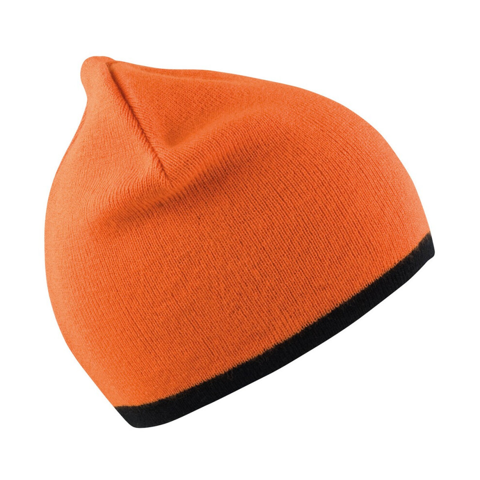 (One Size, Bright Orange/Black) Result Winter Essentials Unisex Adult Reversible Fashion Beanie