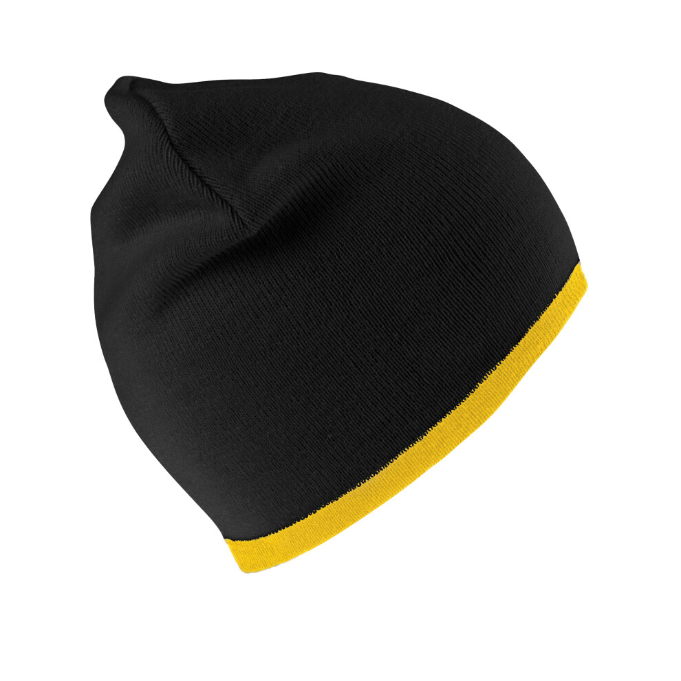 (One Size, Black/Yellow) Result Winter Essentials Unisex Adult Reversible Fashion Beanie