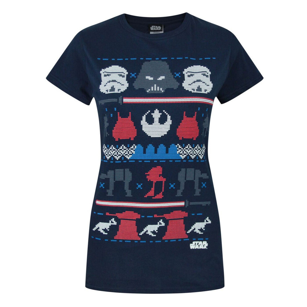 (M, Blue) Star Wars Womens/Ladies Dark Side Fair Isle Christmas T-Shirt