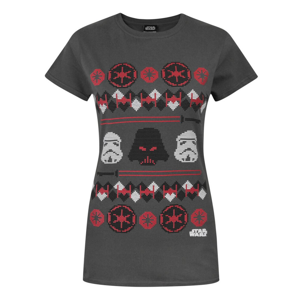 (M, Charcoal) Star Wars Womens/Ladies Darth Vader Fair Isle Christmas T-Shirt
