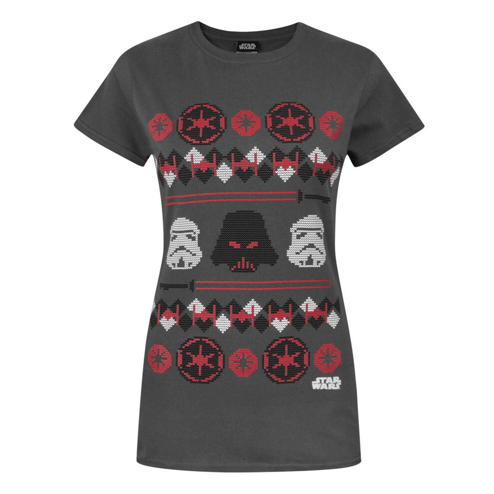 (XL, Charcoal) Star Wars Womens/Ladies Darth Vader Fair Isle Christmas T-Shirt