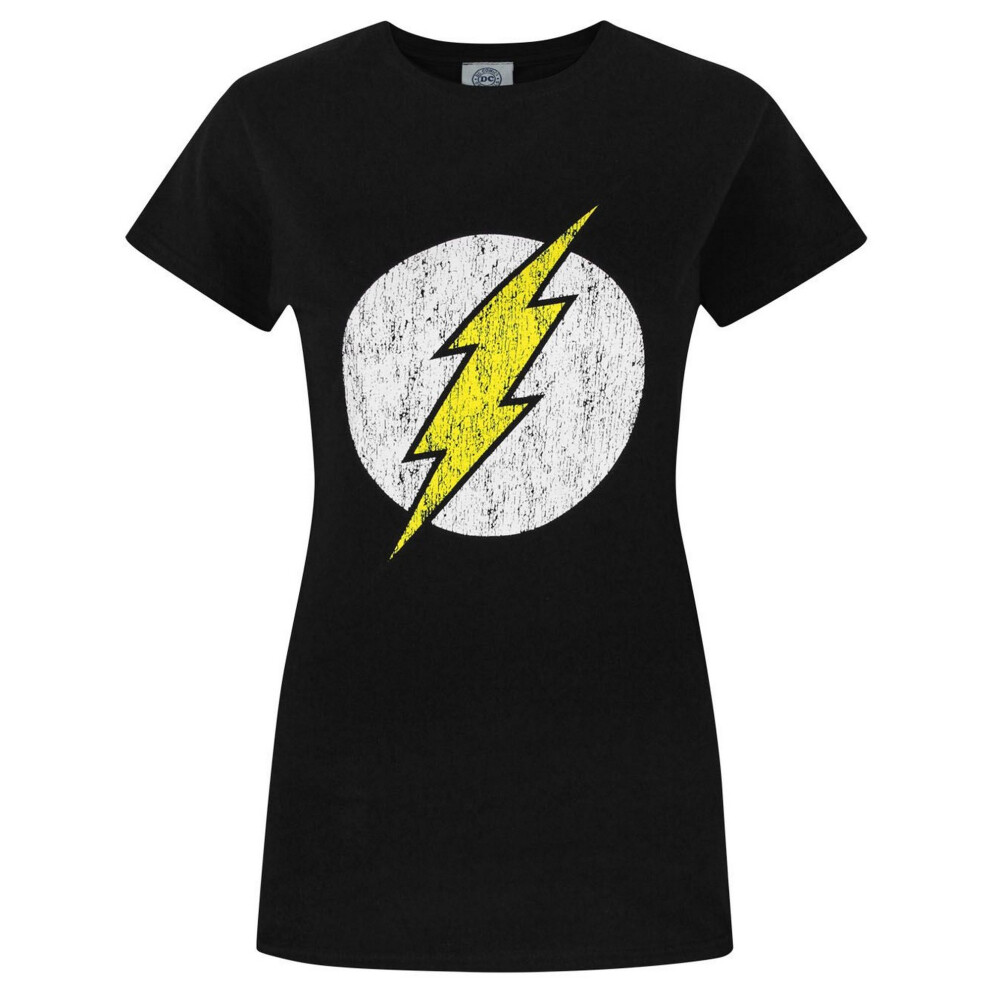 (2XL, Black) Flash Womens/Ladies Distressed Logo T-Shirt