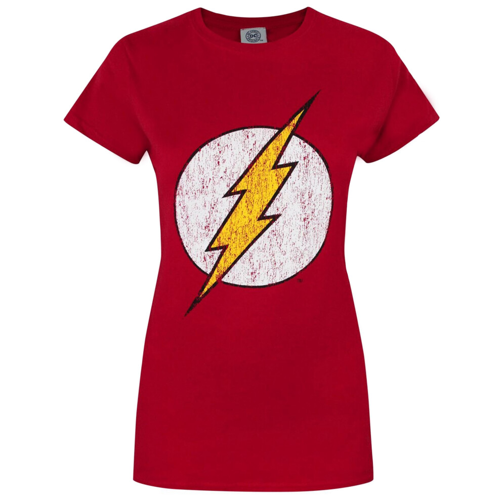 (2XL, Red) Flash Womens/Ladies Distressed Logo T-Shirt