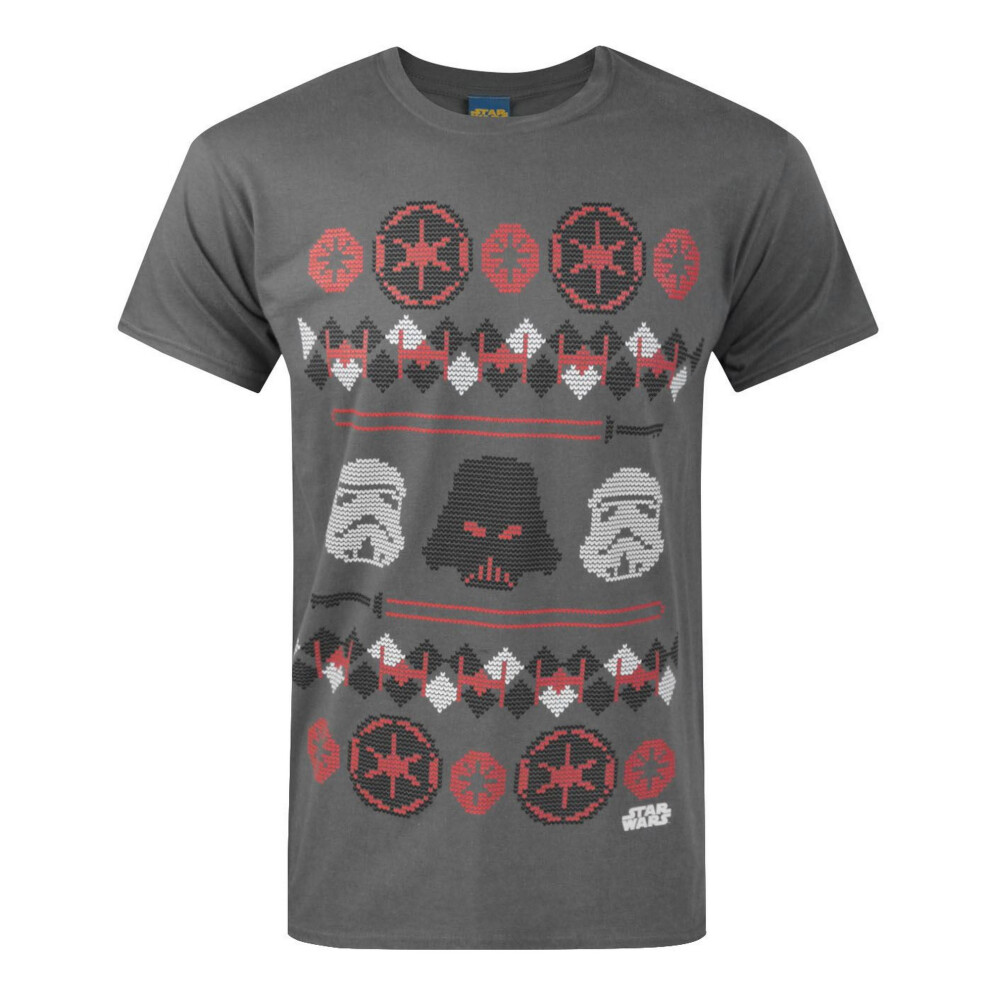 (M, Charcoal) Star Wars Mens Darth Vader Fair Isle Christmas T-Shirt