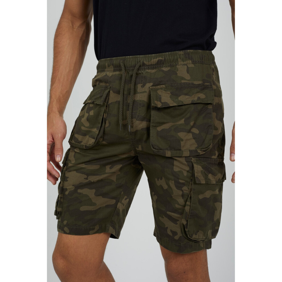 (L, Green Camo) Brave Soul Mens Military Camo Cargo Shorts