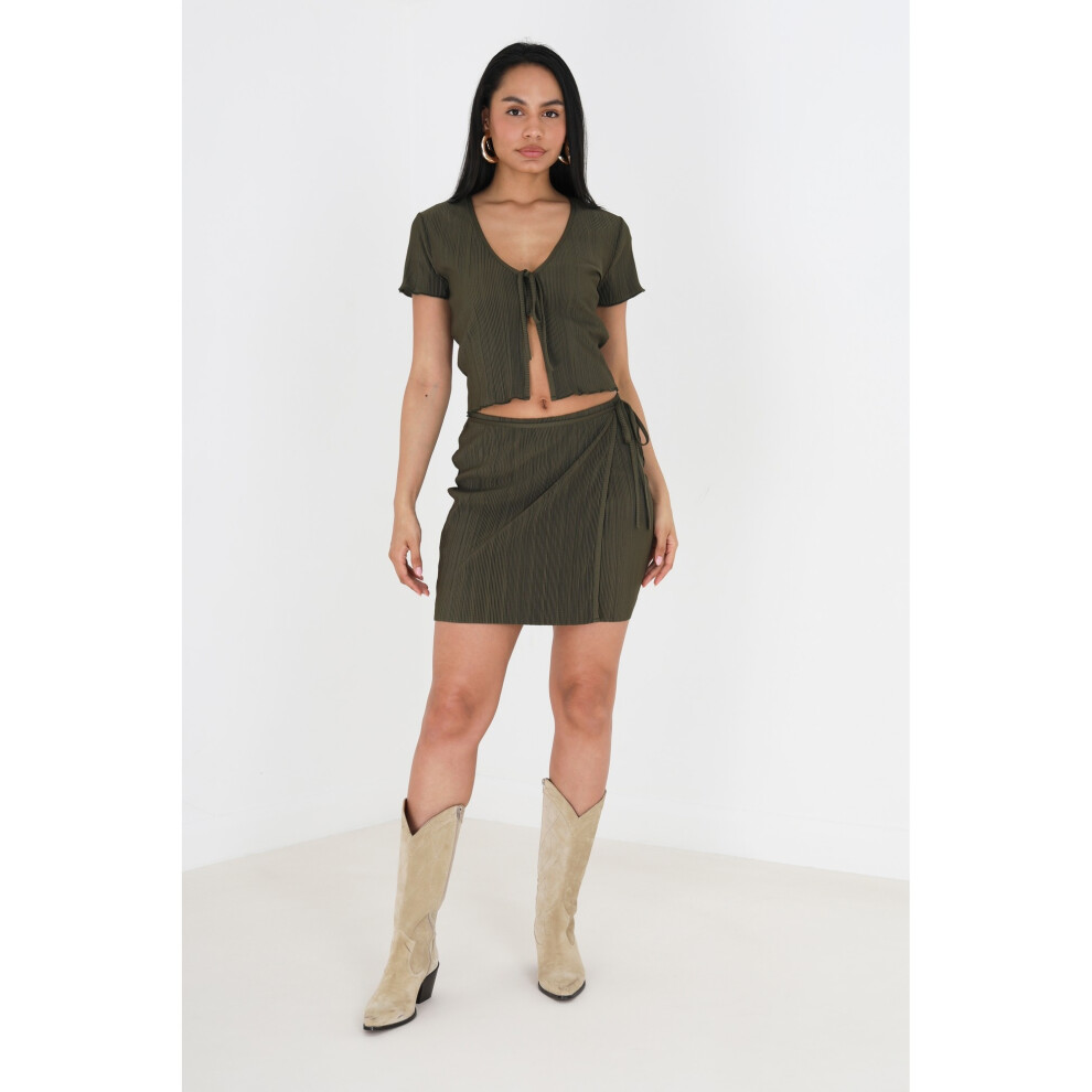 (XS, Khaki Green) Brave Soul Womens/Ladies Marilyn Plisse Tie Front Top
