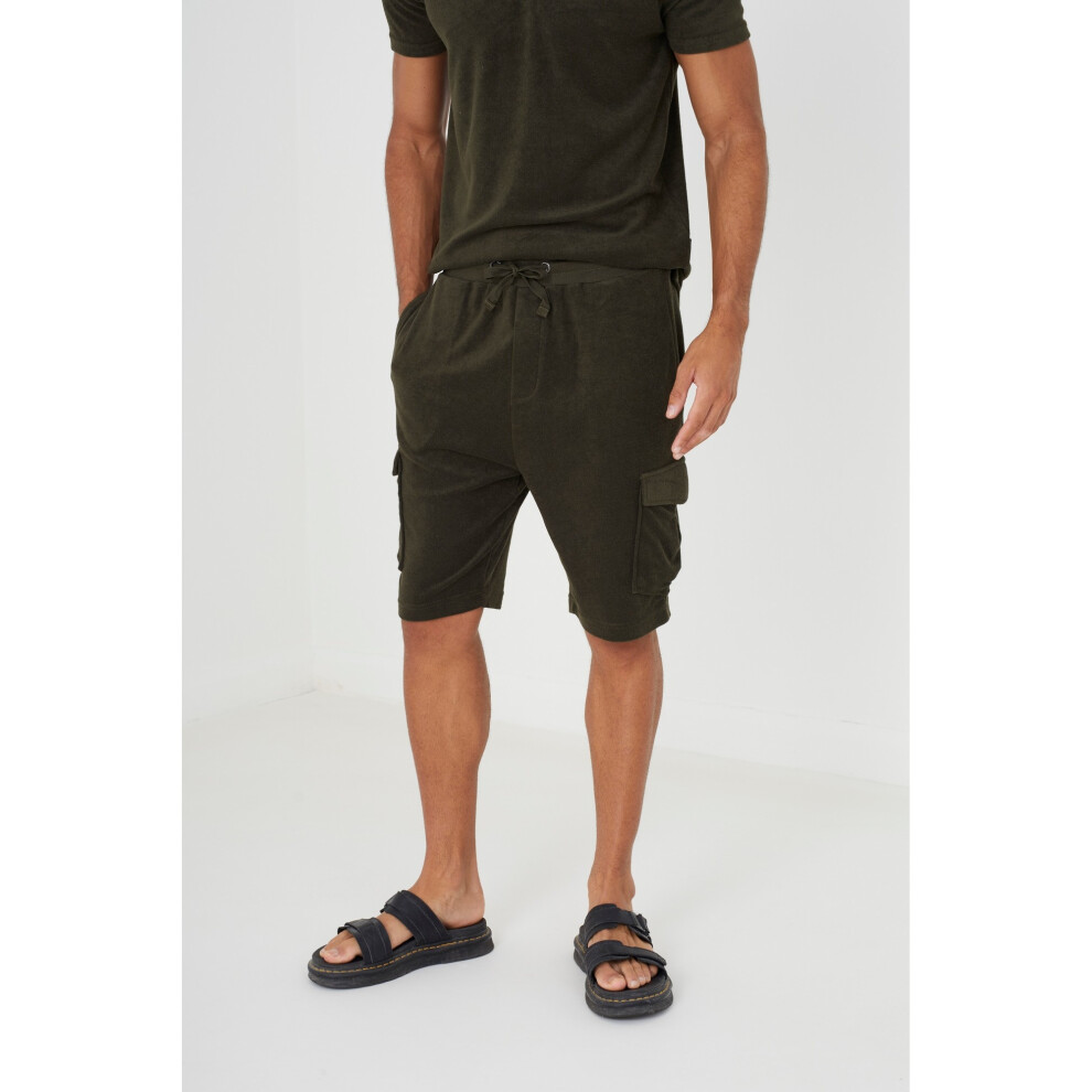 (M, Khaki Green) Brave Soul Mens Erikson Cargo Shorts