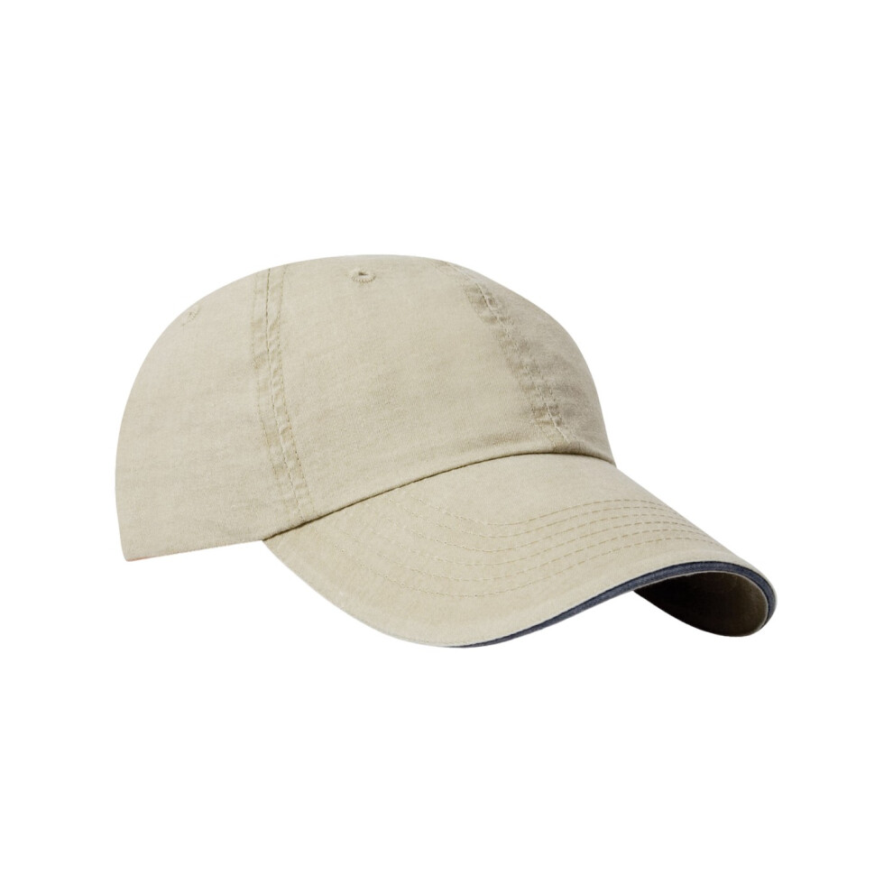 (One Size, Putty/Navy) Result Headwear Washed Cotton Sandwich Peak Baseball Cap