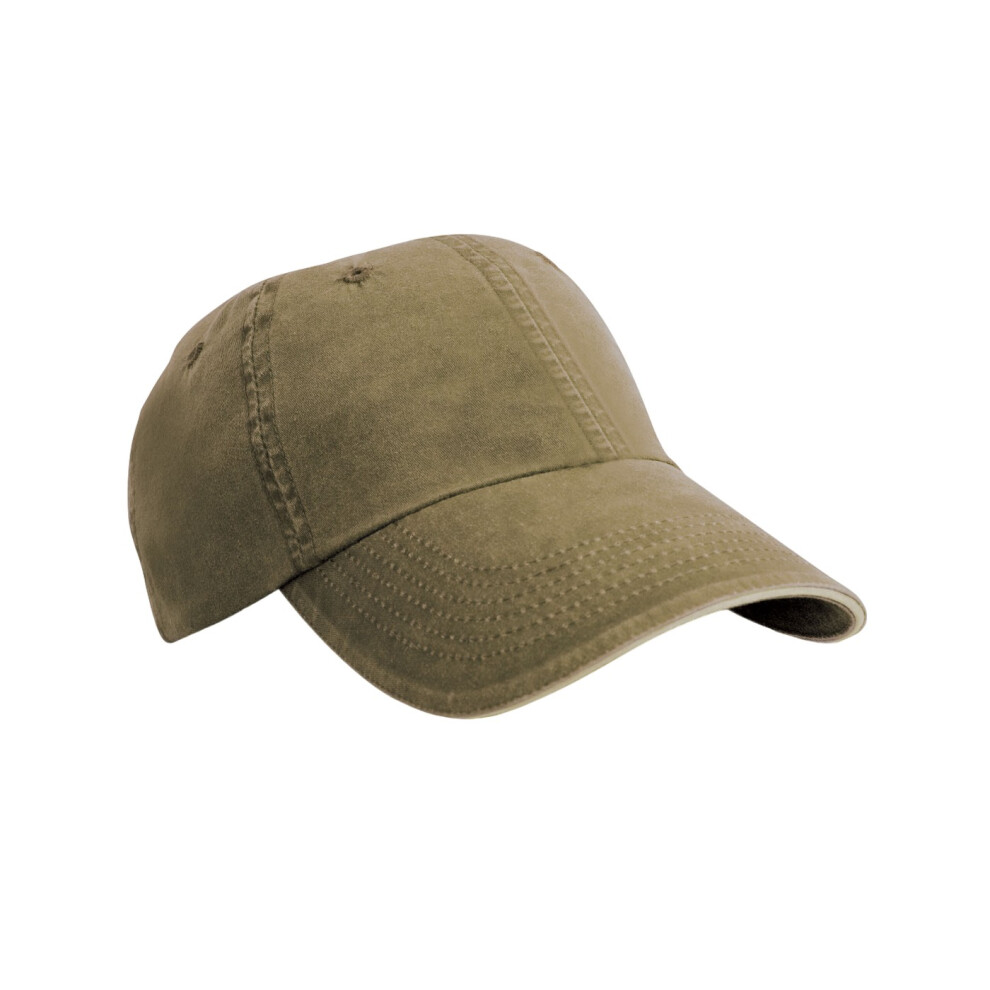 (One Size, Olive/Stone) Result Headwear Washed Cotton Sandwich Peak Baseball Cap