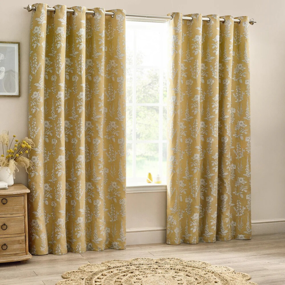 (168cm x 229cm, Gold) Wylder Nature Sophia Jacquard Floral Eyelet Curtains