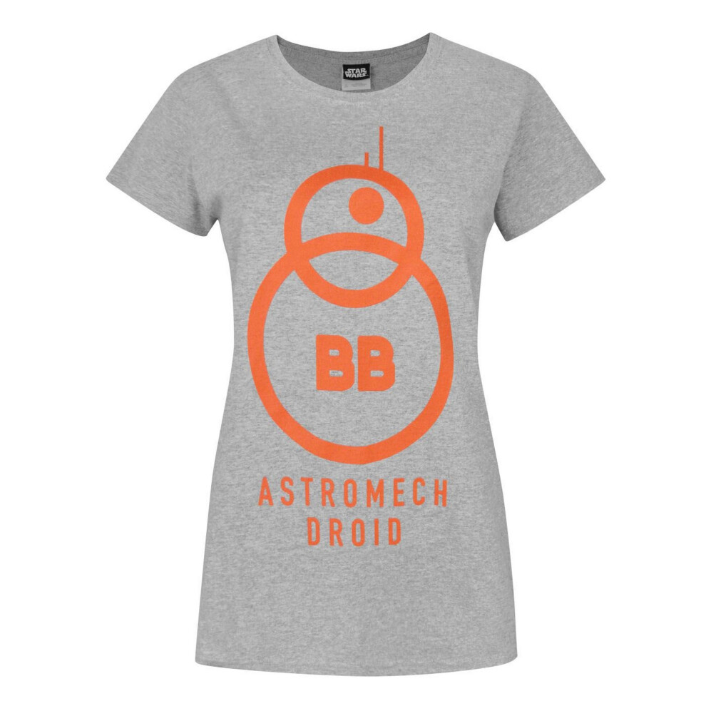 (L, Grey) Star Wars Womens/Ladies The Force Awakens BB-8 Astromech Droid T-Shirt