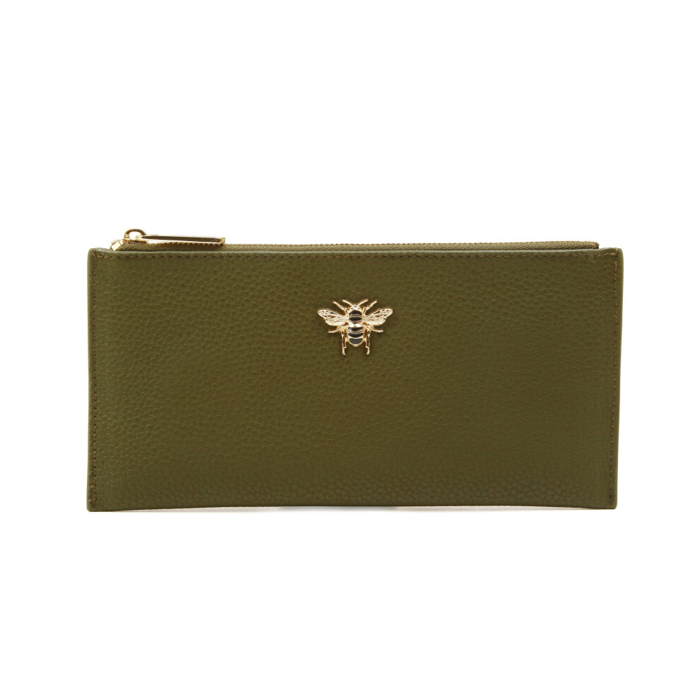 (Olive) Large Vegan Leather Bee Coin / Card Purse