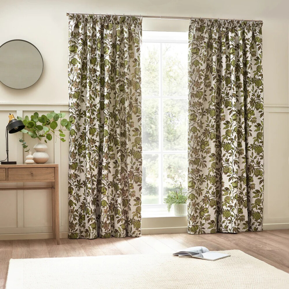 (117cm x 137cm, Green) Wylder Jacquard Pomegranate Floral Pencil Pleat Curtains-image-OPC-PF656PT-NEW