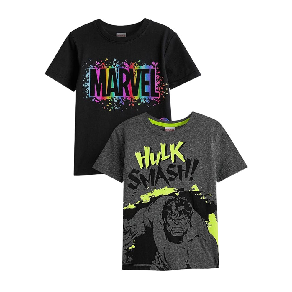 (5-6 Years, Black/Grey) Marvel Boys Smash Logo T-Shirt (Pack of 2)