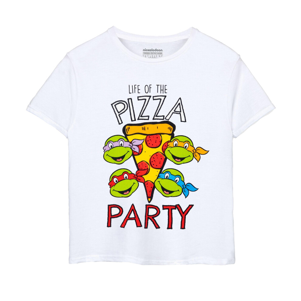 (13-14 Years, White) Teenage Mutant Ninja Turtles Boys Life Of The Pizza Party T-Shirt