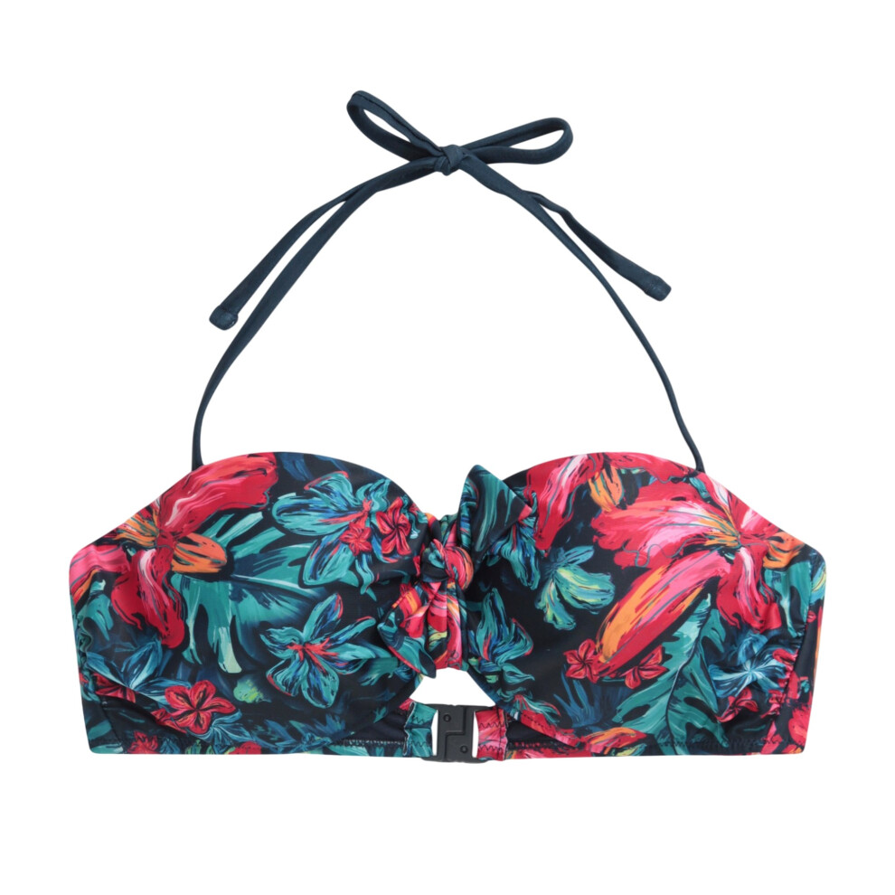 (6 UK, Red/Blue) Animal Womens/Ladies Floral Front Tie Bikini Top