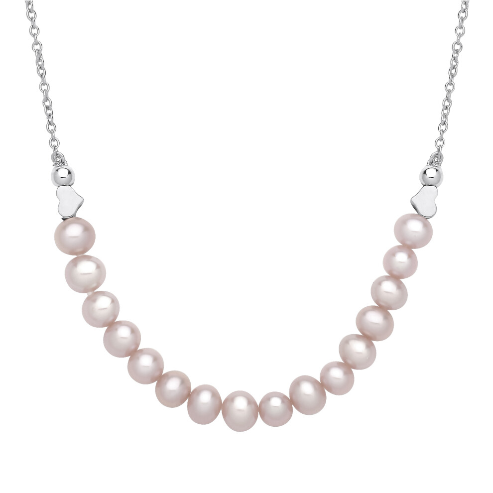 Jewelco London Ladies Rhodium Plated Sterling Silver Peach Oval Pearl Love Heart Candy Balls Lavalier Necklace 16 inch - GVK493