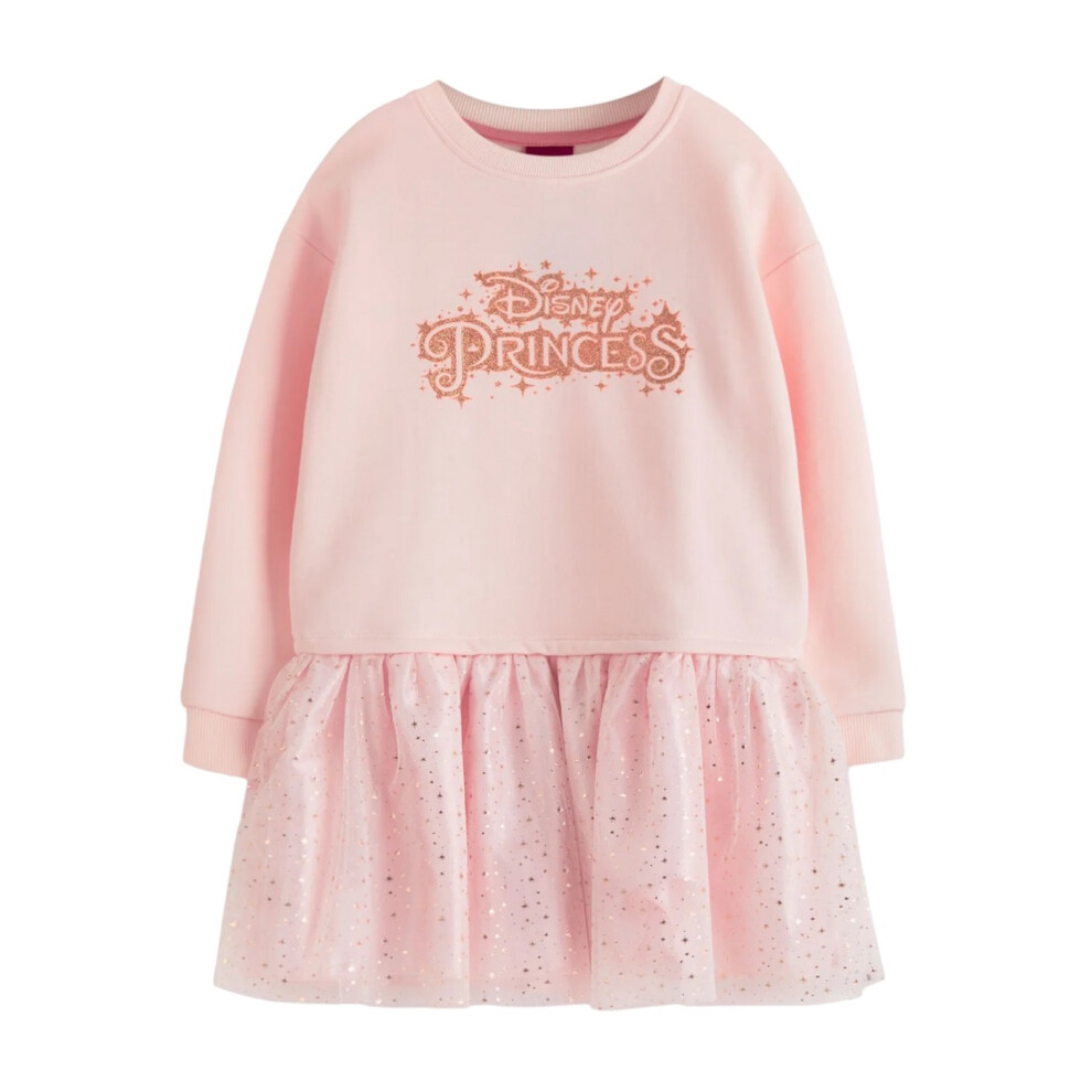 (2-3 Years, Pink) Disney Princess Girls Logo Glitter Casual Dress