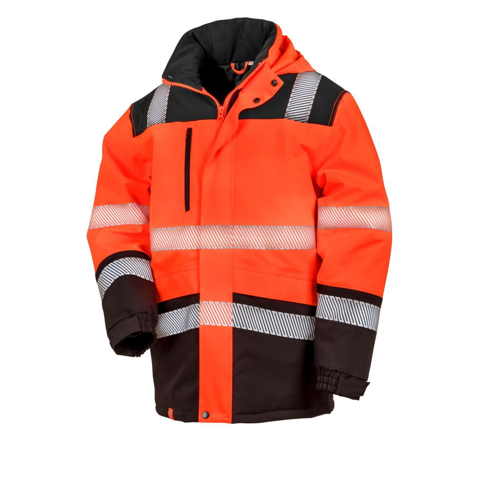 (S, Fluorescent Orange/Black) SAFE-GUARD by Result Unisex Adult Softshell Printable Coat