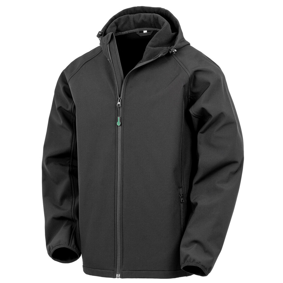 (XL, Black) Result Genuine Recycled Mens Hooded 3 Layer Printable Soft Shell Jacket