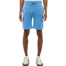 (Denim Blue, S) Men Fleece Cargo Shorts Elasticated Waist Gym Pant
