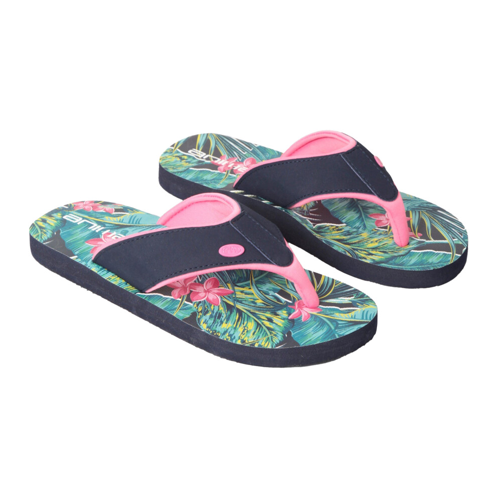 (1 UK, Green) Animal Childrens/Kids Swish Tropical Leaves Recycled Flip Flops