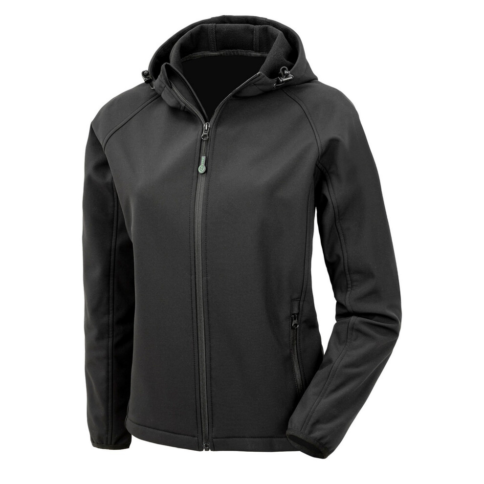 (XS, Black) Result Genuine Recycled Womens/Ladies Hooded 3 Layer Printable Soft Shell Jacket