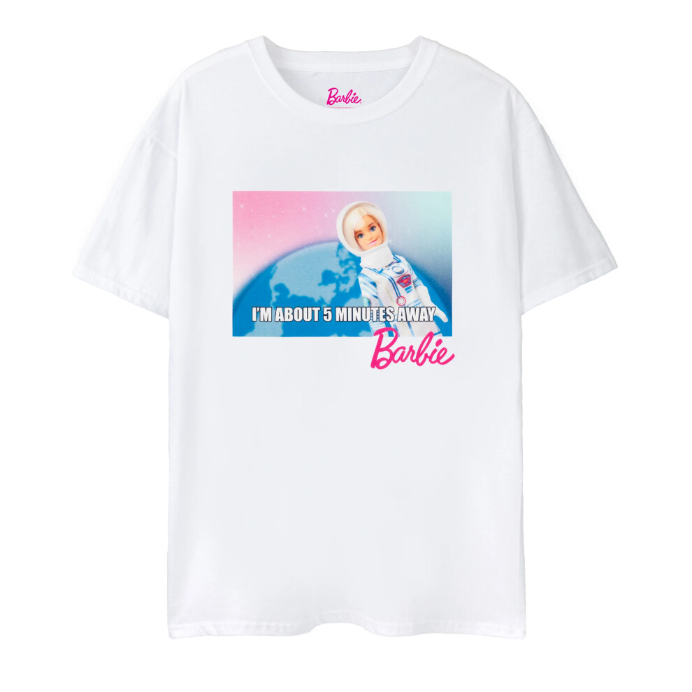 (L, White) Barbie Womens/Ladies Running Late Space T-Shirt