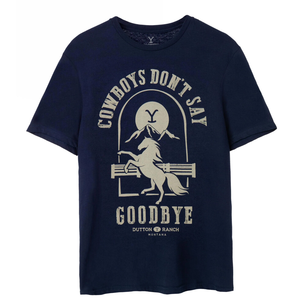 (S, Navy) Yellowstone Mens Cowboys Don't Say Goodbye T-Shirt