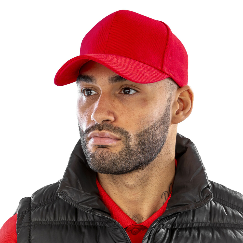 (One Size, Red) Result Headwear Unisex Adult Pro Style Heavy Drill Cap