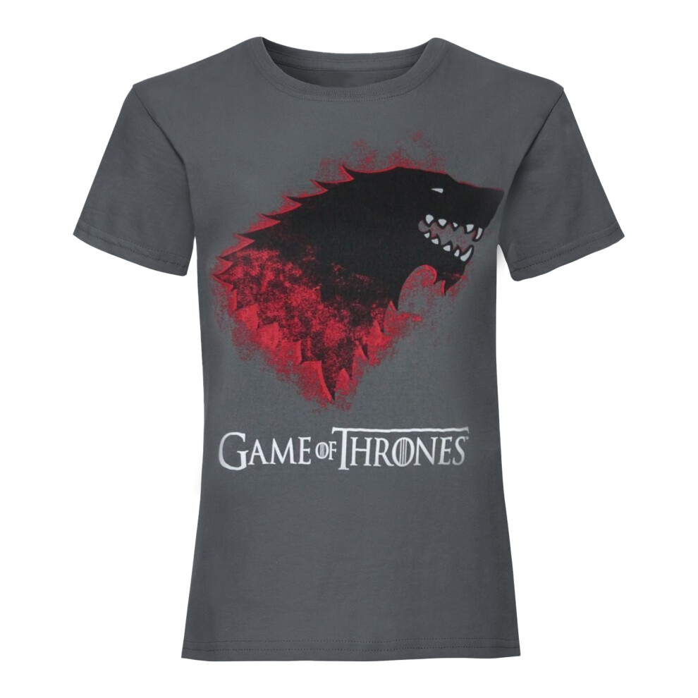 (M, Charcoal) Game of Thrones Womens/Ladies Bloody Direwolf Stark T-Shirt