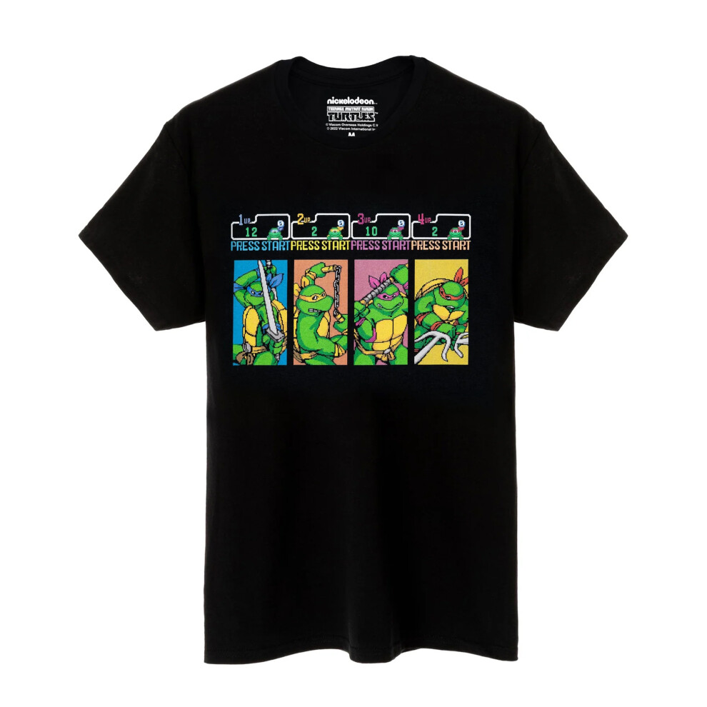 (XXL, Black) Teenage Mutant Ninja Turtles Mens Press Start Arcade Game T-Shirt