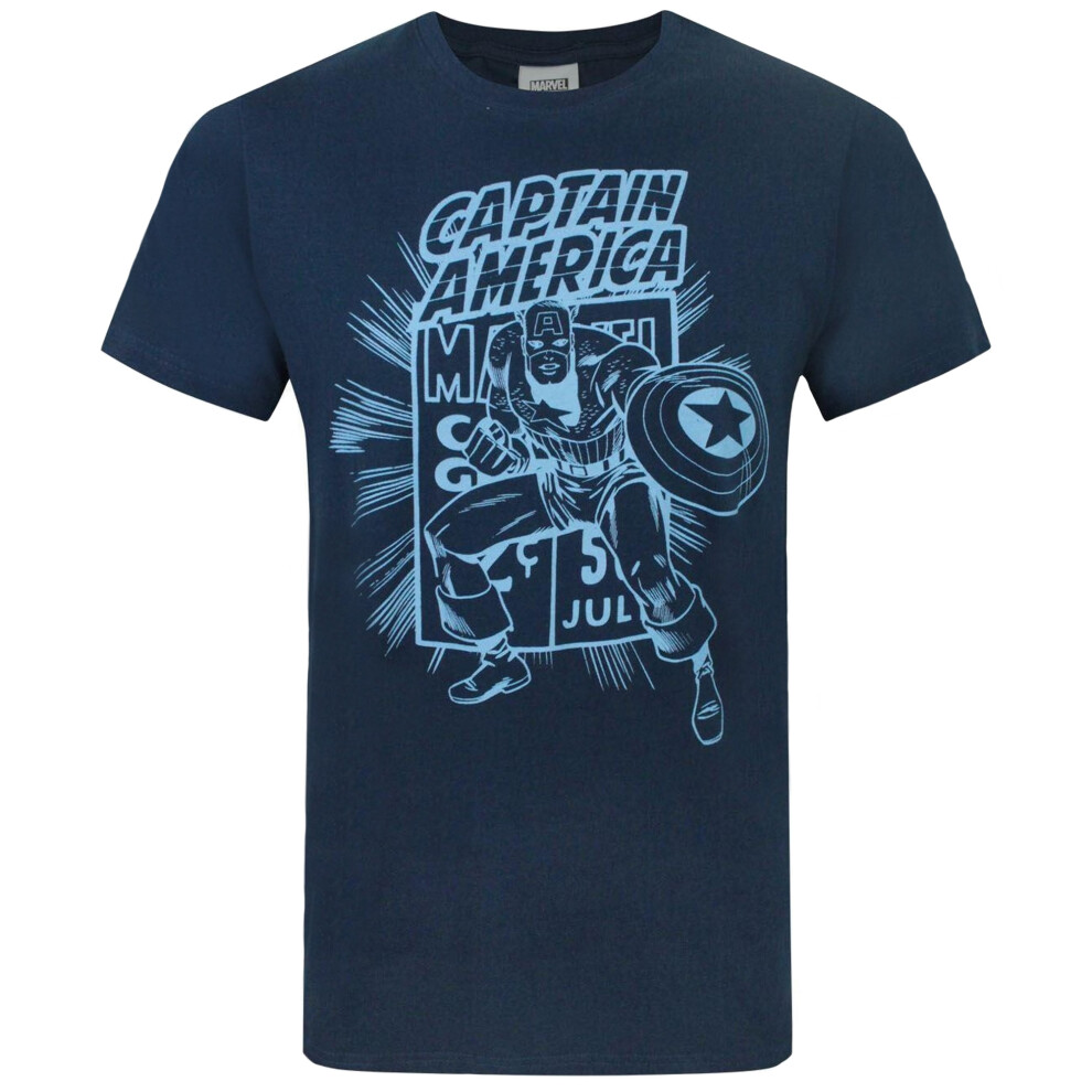 (XL, Blue) Captain America Official Mens Comic Book T-Shirt