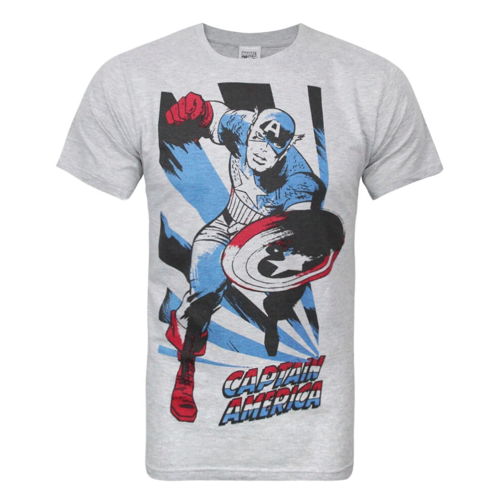 (XL, Grey/Blue/Red) Captain America Mens T-Shirt