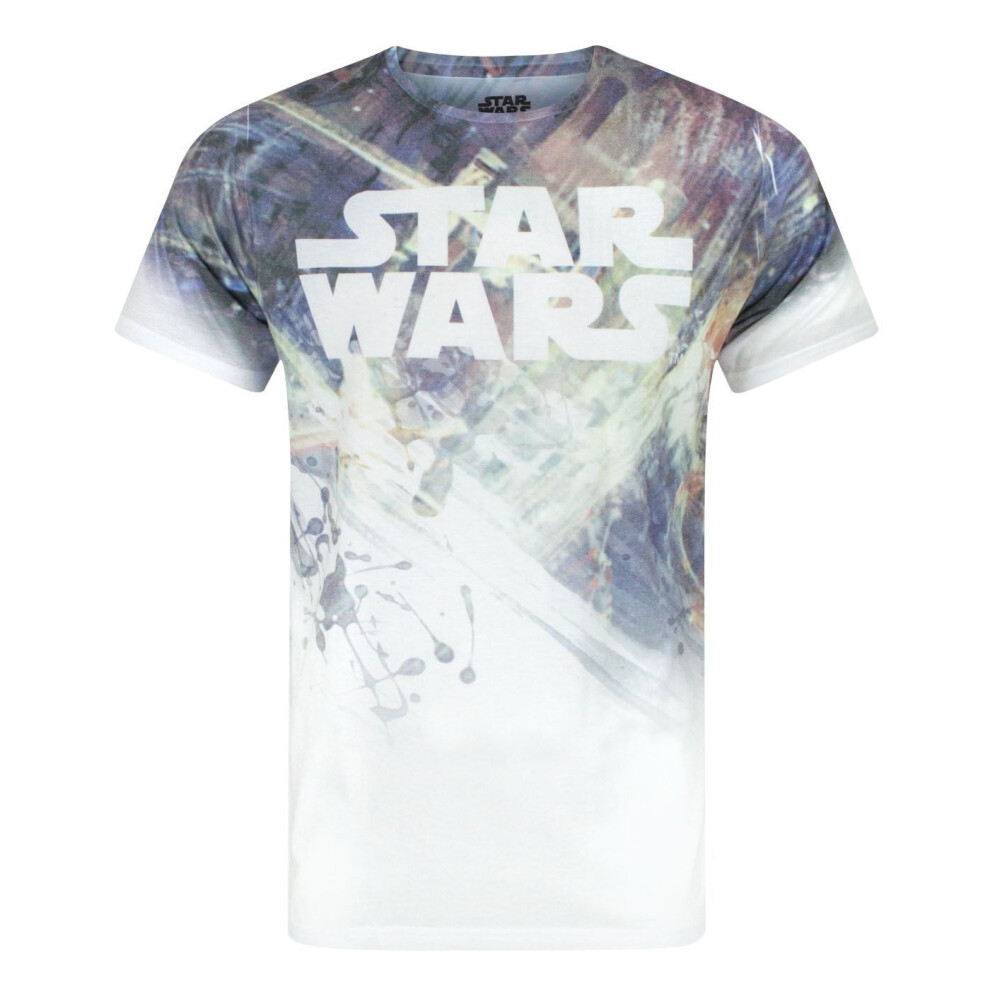 (XL, White/Grey) Star Wars Mens Dogfight T-Shirt