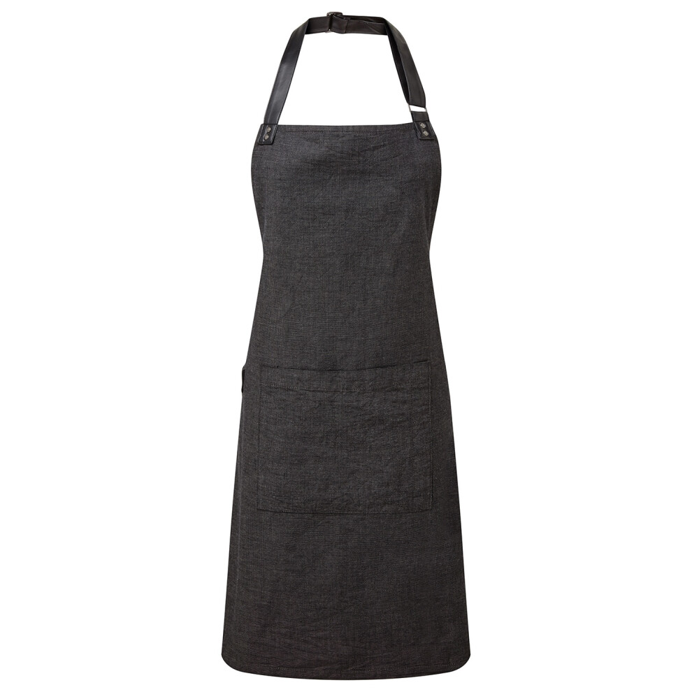 (One Size, Black) Premier Unisex Adult Annex Oxford Faux Leather Bibbed Full Apron