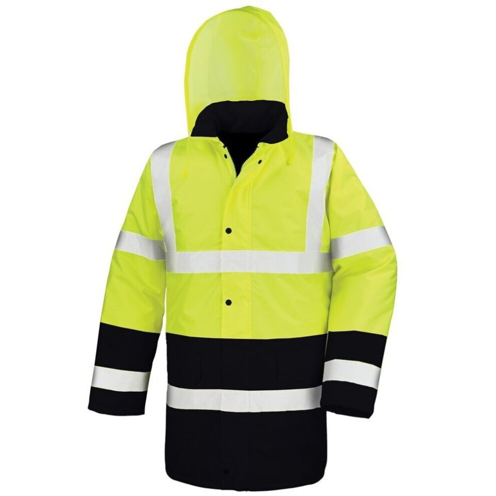 (S, Fluorescent Yellow/Black) Result Unisex Adult Motorway Two Tone Safety Coat