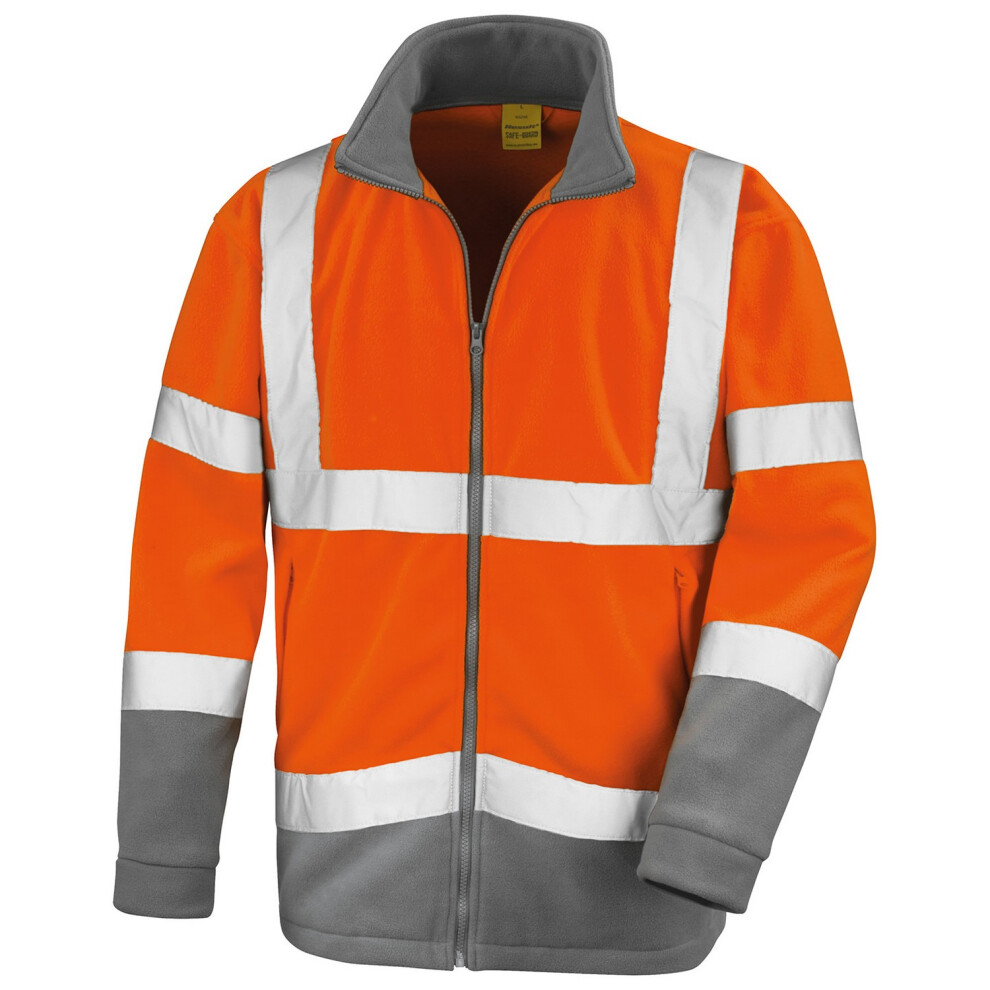 (L, Fluorescent Orange) SAFE-GUARD by Result Mens Microfleece Hi-Vis Rail Jacket