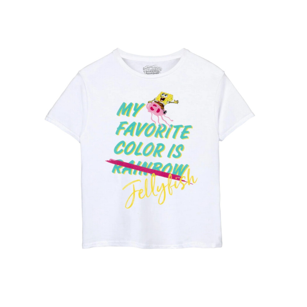 (7-8 Years, White) SpongeBob SquarePants Girls Jelly Fish T-Shirt