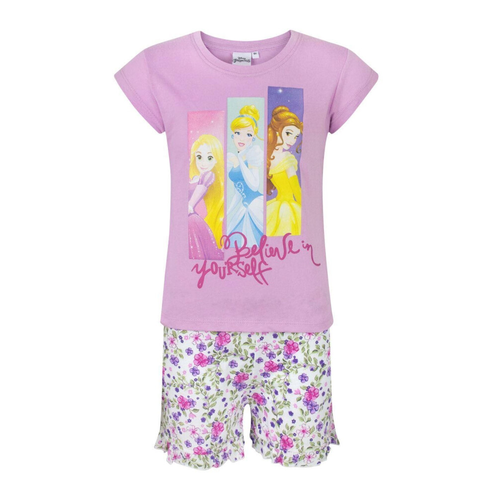 (4 Years, Bubblegum Pink/White) Disney Princess Girls Believe In Yourself Short Pyjama Set