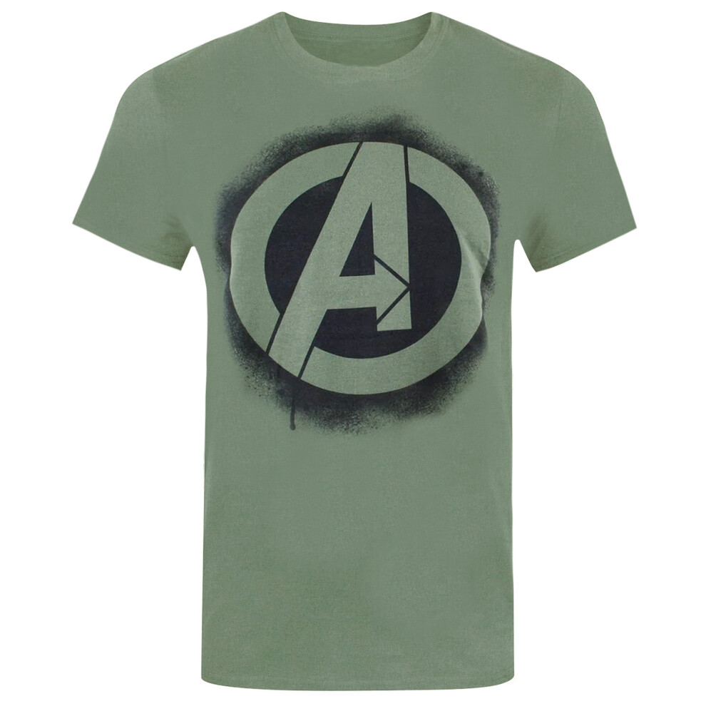 (L, Military Green) Avengers Mens Stencil Logo T-Shirt