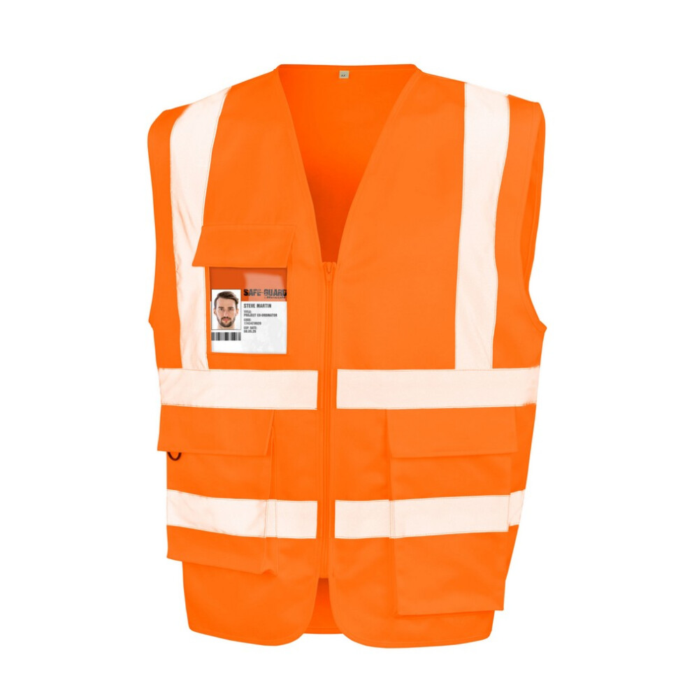 (S, Fluorescent Orange) SAFE-GUARD by Result Mens Polycotton Heavy Duty Rail Hi-Vis Vest