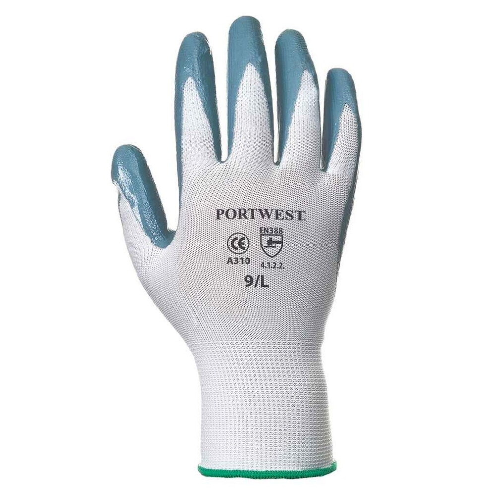 (8, Grey) Portwest Unisex Adult A310 Flexo Nitrile Safety Gloves