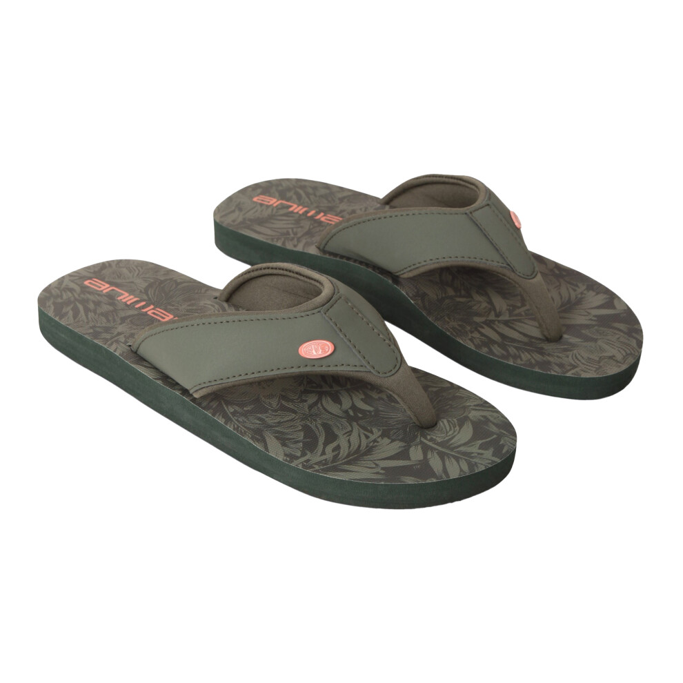 (7 UK, Dark Khaki) Animal Womens/Ladies Swish Leaf Print Recycled Flip Flops