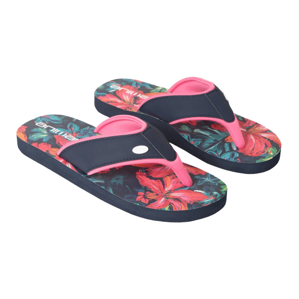 (6 UK, Dark Blue) Animal Womens/Ladies Swish Flower Recycled Flip Flops