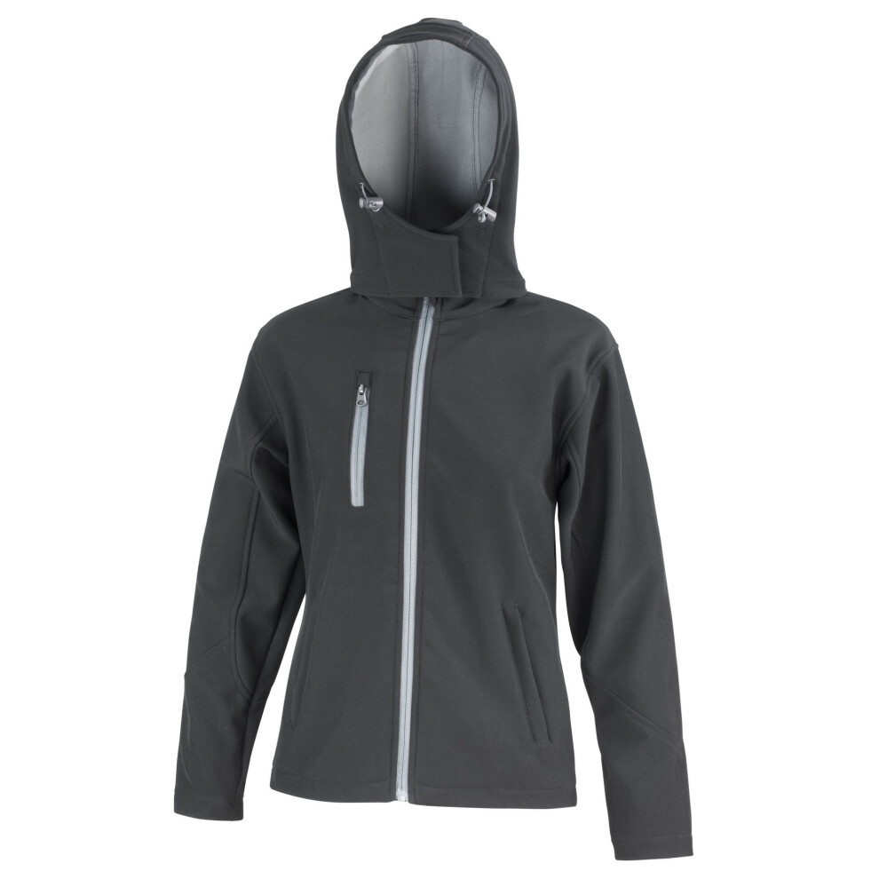 (16 UK, Black/Seal Grey) Result Core Womens/Ladies Hooded Soft Shell Jacket