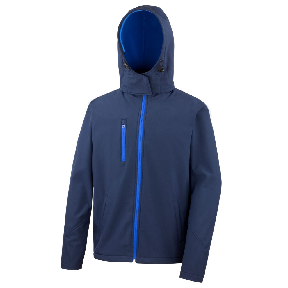 (L, Navy/Royal Blue) Result Core Mens Hooded Soft Shell Jacket