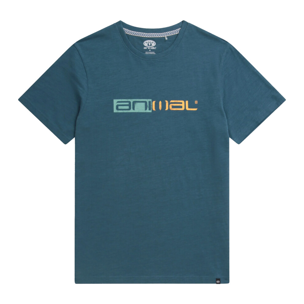 (S, Teal) Animal Mens Jacob Distressed Logo Organic T-Shirt