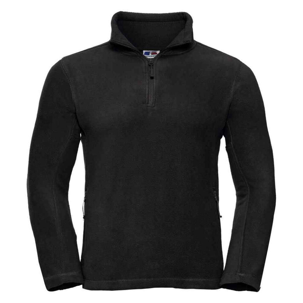 (L, Black) Russell Mens Zip Neck Outdoor Fleece Top