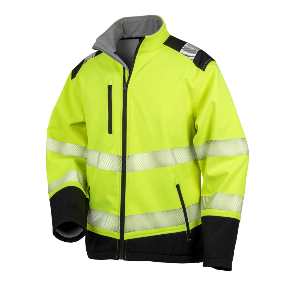 (XL, Fluorescent Yellow/Black) SAFE-GUARD by Result Unisex Adult Ripstop Safety Soft Shell Jacket